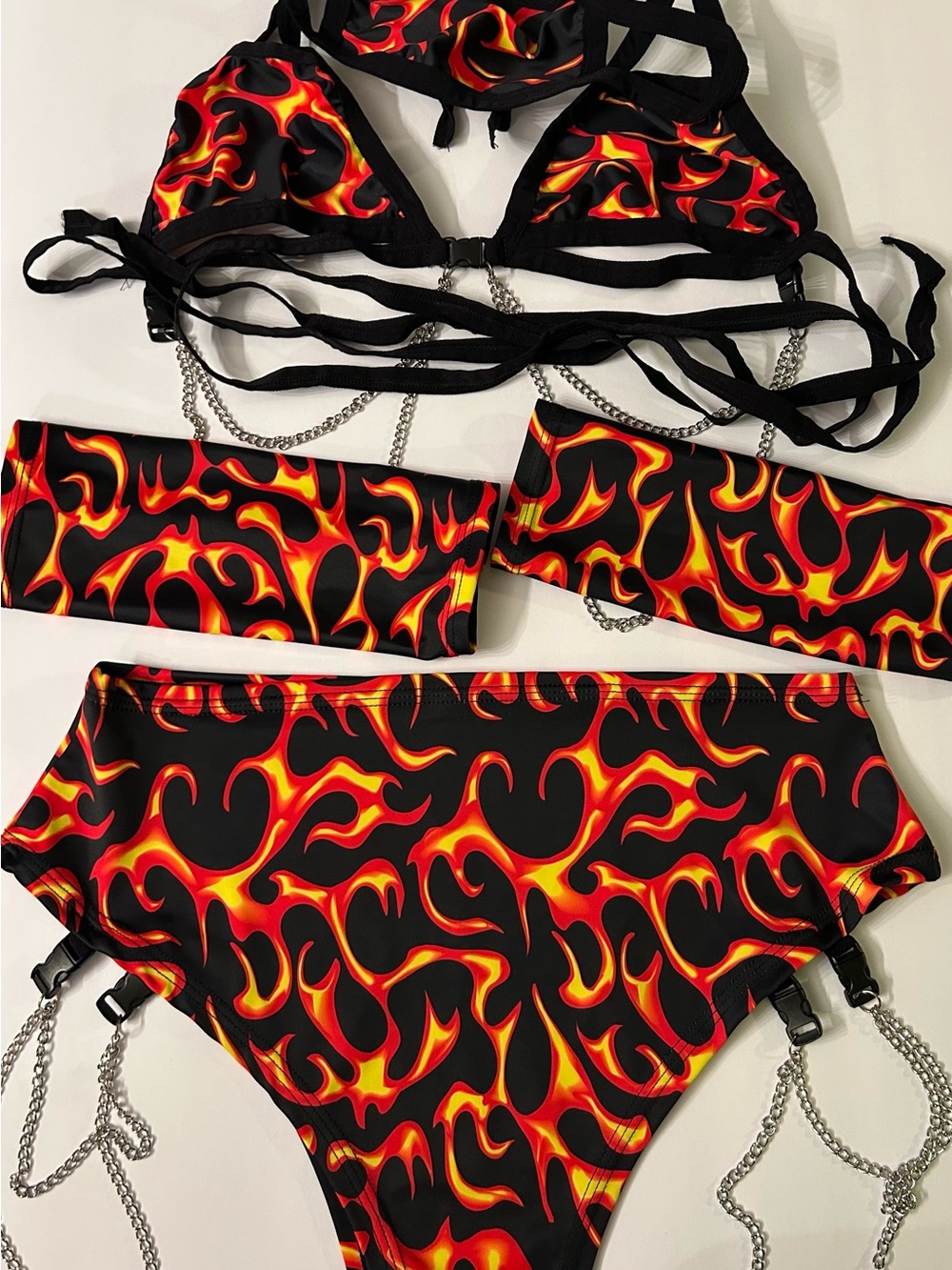 Flame Print Chain Bikini Set